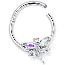 Load image into Gallery viewer, 16G 3/8 Aurora CZ Gem Understated Dragonfly Hinged Segment Ring
