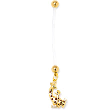 Load image into Gallery viewer, Clear CZ Gem Mom and Baby Giraffe Dangle PTFE Pregnancy Belly Ring
