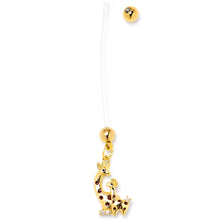 Load image into Gallery viewer, Clear CZ Gem Mom and Baby Giraffe Dangle PTFE Pregnancy Belly Ring
