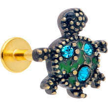 Load image into Gallery viewer, 16G 5/16 Blue Gem Gold Tone Sweet Sea Turtle Labret Monroe Tragus
