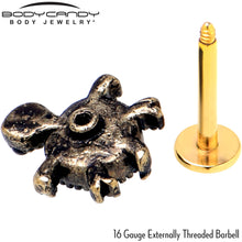 Load image into Gallery viewer, 16G 5/16 Blue Gem Gold Tone Sweet Sea Turtle Labret Monroe Tragus
