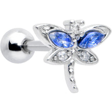 Load image into Gallery viewer, 16G 1/4 Blue CZ Gem Dragonfly Style Cartilage Tragus Earring
