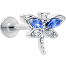Load image into Gallery viewer, 16G 5/16 Blue CZ Gem Dragonfly Style Labret Monroe Tragus

