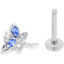 Load image into Gallery viewer, 16G 5/16 Blue CZ Gem Dragonfly Style Labret Monroe Tragus
