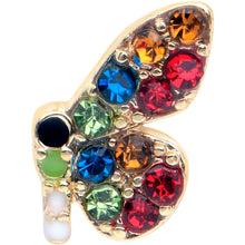 Load image into Gallery viewer, 20G 7mm Red Blue Gem Gold Tone Butterfly L Shape Nose Ring
