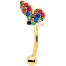 Load image into Gallery viewer, 16G 5/16 Red Blue Gem Gold Tone Butterfly Curved Eyebrow Ring
