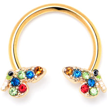 Load image into Gallery viewer, 16G 3/8 Red Blue Gem Gold Hue Butterfly Horseshoe Circular Barbell
