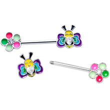 Load image into Gallery viewer, 14G 9/16 Clear CZ Gem Butterfly Love Bug Barbell Nipple Ring Set
