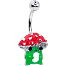 Load image into Gallery viewer, Clear Gem Happy Mushroom Red Green Belly Ring
