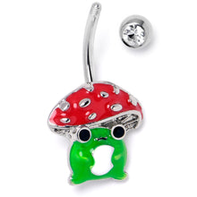 Load image into Gallery viewer, Clear Gem Happy Mushroom Red Green Belly Ring
