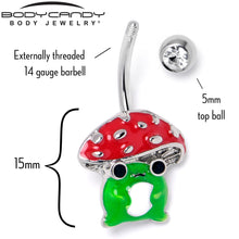 Load image into Gallery viewer, Clear Gem Happy Mushroom Red Green Belly Ring
