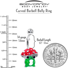 Load image into Gallery viewer, Clear Gem Happy Mushroom Red Green Belly Ring
