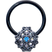 Load image into Gallery viewer, 16G 3/8 Blue Aurora Gem Black Night Blossom BCR Captive Ring
