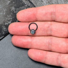 Load image into Gallery viewer, 16G 3/8 Blue Aurora Gem Black Night Blossom BCR Captive Ring

