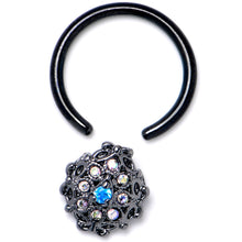 Load image into Gallery viewer, 16G 3/8 Blue Aurora Gem Black Night Blossom BCR Captive Ring
