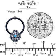 Load image into Gallery viewer, 16G 3/8 Blue Aurora Gem Black Night Blossom BCR Captive Ring
