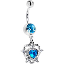 Load image into Gallery viewer, Blue CZ Gem Heart Pair Dangle Belly Ring
