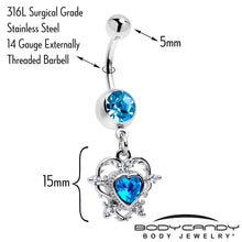 Load image into Gallery viewer, Blue CZ Gem Heart Pair Dangle Belly Ring

