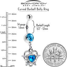Load image into Gallery viewer, Blue CZ Gem Heart Pair Dangle Belly Ring
