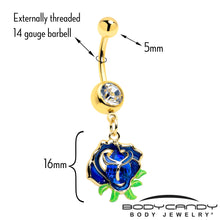 Load image into Gallery viewer, Blue Gem Gold Tone Deep Blue Flower Dangle Belly Ring
