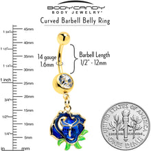 Load image into Gallery viewer, Blue Gem Gold Tone Deep Blue Flower Dangle Belly Ring
