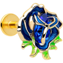 Load image into Gallery viewer, 16G Gold Tone Deep Blue Flower Flat Back Earring
