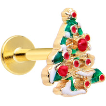 Load image into Gallery viewer, 16G 1/4 Gold Tone Snowy Christmas Tree Holiday Labret Monroe Tragus
