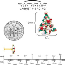 Load image into Gallery viewer, 16G 1/4 Gold Tone Snowy Christmas Tree Holiday Labret Monroe Tragus
