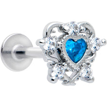 Load image into Gallery viewer, 16G 5/16 Blue Clear CZ Gem Heart Pair Labret Monroe Tragus
