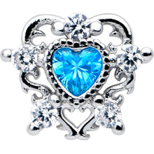 Load image into Gallery viewer, 16G 5/16 Blue Clear CZ Gem Heart Pair Labret Monroe Tragus
