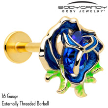 Load image into Gallery viewer, 16G 5/16 Blue Gem Gold Tone Deep Blue Flower Labret Monroe Tragus
