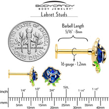Load image into Gallery viewer, 16G 5/16 Blue Gem Gold Tone Deep Blue Flower Labret Monroe Tragus
