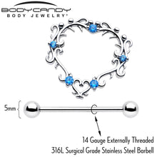 Load image into Gallery viewer, 14G 9/16 Blue CZ Gem Leafy Heart Nipple Shield Set
