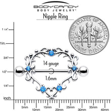 Load image into Gallery viewer, 14G 9/16 Blue CZ Gem Leafy Heart Nipple Shield Set
