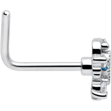 Load image into Gallery viewer, 20G 7mm Blue Clear CZ Gem Heart Pair L Shape Nose Ring
