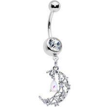 Load image into Gallery viewer, White Clear Gem Constellation Moon Dangle Belly Ring
