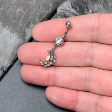 Load image into Gallery viewer, White Clear Gem Constellation Moon Dangle Belly Ring
