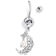 Load image into Gallery viewer, White Clear Gem Constellation Moon Dangle Belly Ring
