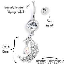 Load image into Gallery viewer, White Clear Gem Constellation Moon Dangle Belly Ring
