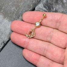 Load image into Gallery viewer, Clear Brown Gem Gold Tone Constellation Moon Dangle Belly Ring
