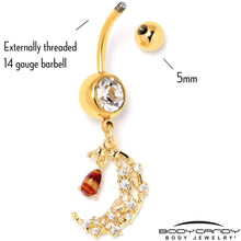 Load image into Gallery viewer, Clear Brown Gem Gold Tone Constellation Moon Dangle Belly Ring
