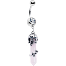 Load image into Gallery viewer, Pink Rose Quartz Skull Obelisk Rose Dangle Belly Ring
