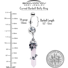 Load image into Gallery viewer, Pink Rose Quartz Skull Obelisk Rose Dangle Belly Ring
