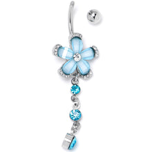 Load image into Gallery viewer, Blue Clear Gem Retro Flower Glamour Dangle Belly Ring
