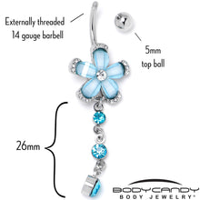 Load image into Gallery viewer, Blue Clear Gem Retro Flower Glamour Dangle Belly Ring
