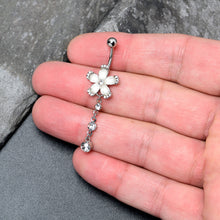 Load image into Gallery viewer, Clear Gem Retro Flower Glamour Dangle Belly Ring
