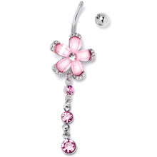 Load image into Gallery viewer, Pink Clear Gem Retro Flower Glamour Dangle Belly Ring
