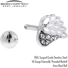 Load image into Gallery viewer, 16G 1/4 Clear Gem Heavenly Heart Angel Wing White Cartilage Stud
