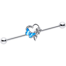 Load image into Gallery viewer, 14G Clear Gem Butterfly Flower Blue Industrial Barbell 38mm
