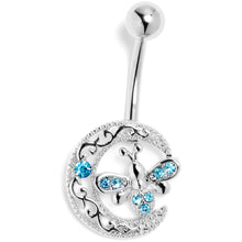 Load image into Gallery viewer, Blue Gem Lunar Dragonfly Dangle Belly Ring
